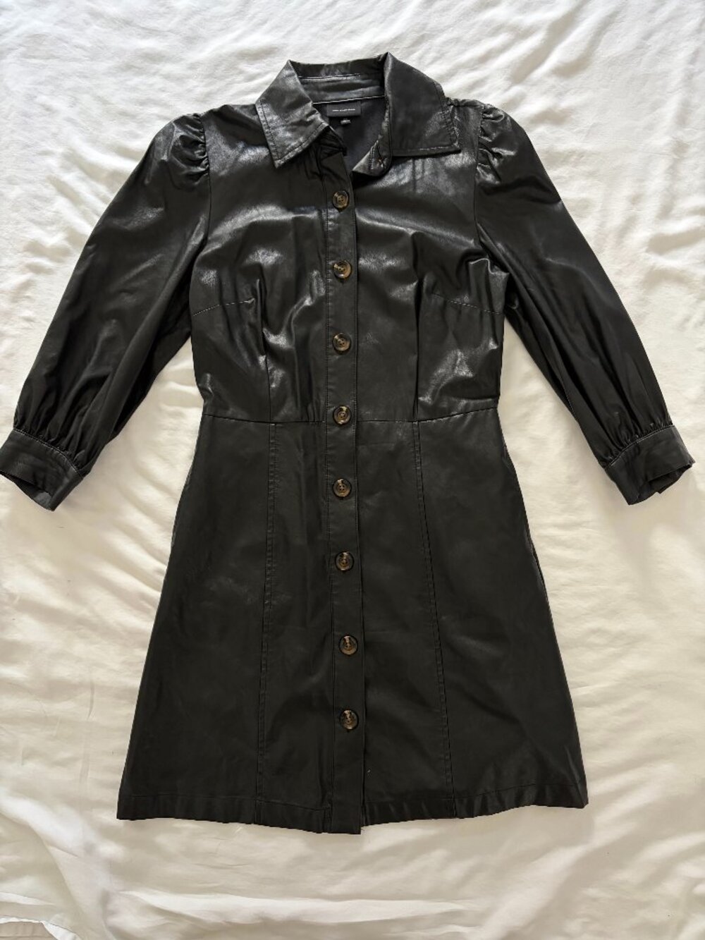 NWOT Who What Wear Black Leather Long Sleeve Mini Dress Size XS